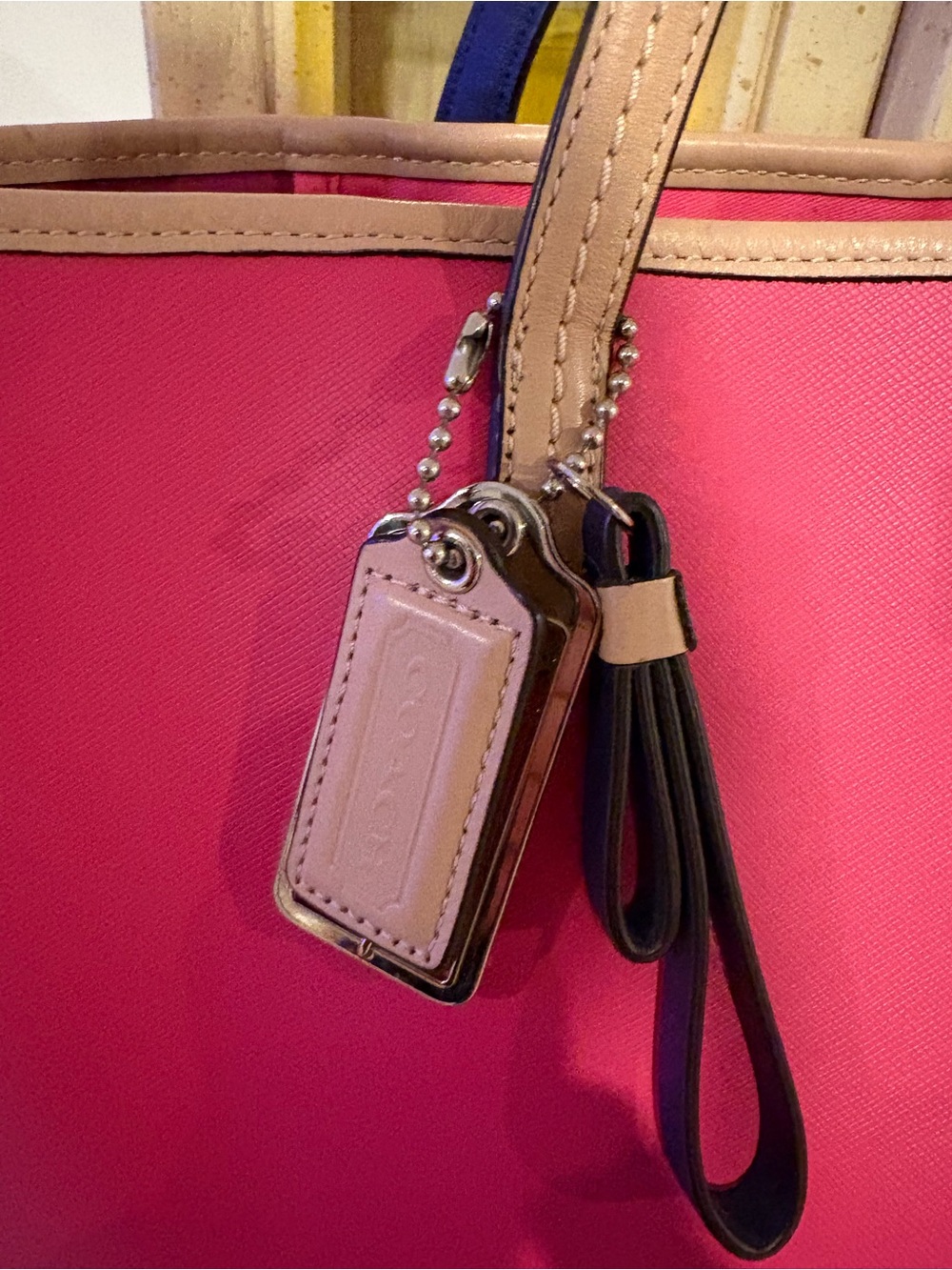 Coach Hot Pink Tote with Beige Trim - Picture 3 of 11